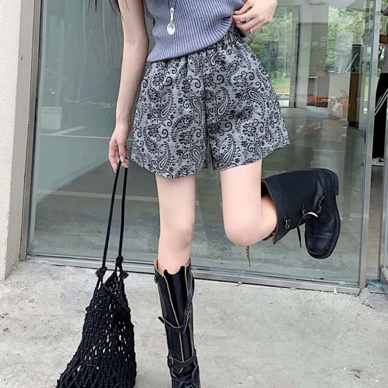 XUOIZA Casual Shorts Women's Gray+Bowknot Hair Tie Comes With-3