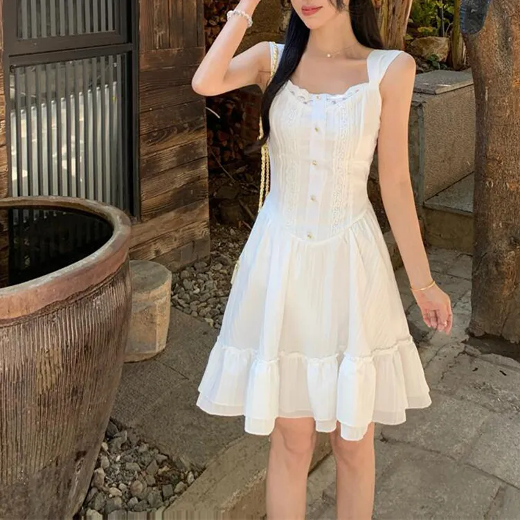 XUOIZA Slip Dresses Women's White+Bowknot Hair Tie Comes With-5