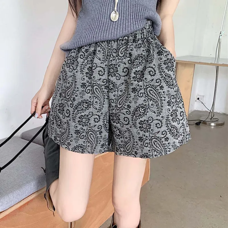 XUOIZA Casual Shorts Women's Gray+Bowknot Hair Tie Comes With-2