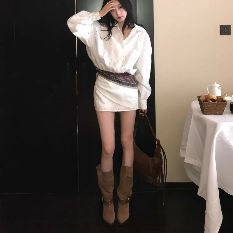 XUOIZA Long Sleeved Dresses Women's Moon White+Bowknot Hair Tie Comes With-4