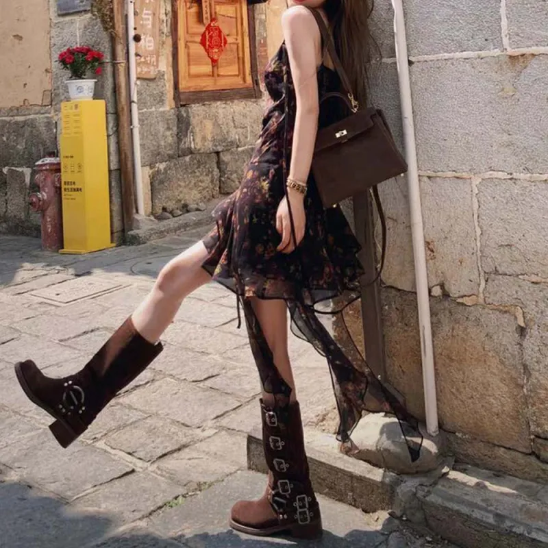XUOIZA Slip Dresses Women's Dark Night Rose+Bowknot Hair Tie Comes With-4