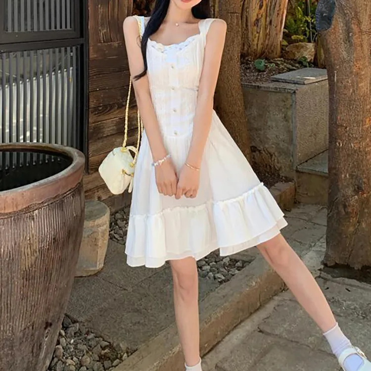 XUOIZA Slip Dresses Women's White+Bowknot Hair Tie Comes With-2