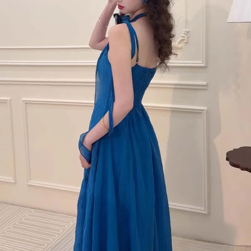 XUOIZA Slip Dresses Women's Comes With Blue Silk Scarf Brooch+Bowknot Hair Tie-1