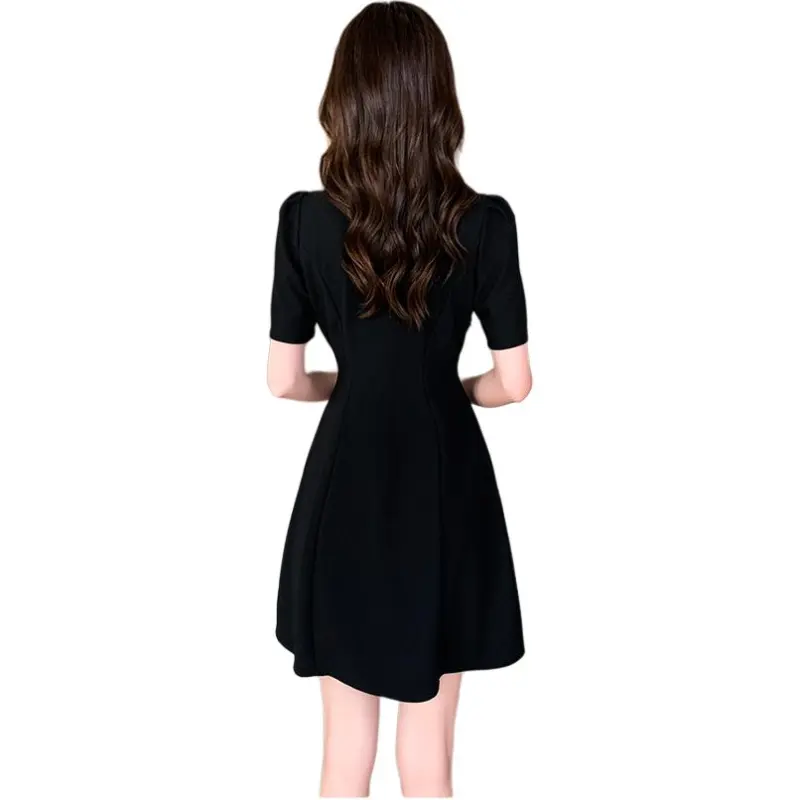 KUNZHUDAXIANG Short Sleeved Dresses Women's Black-2
