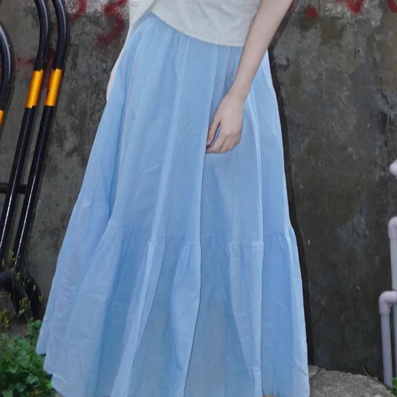 Giyu Casual Long Skirts Women's Sky Blue-3