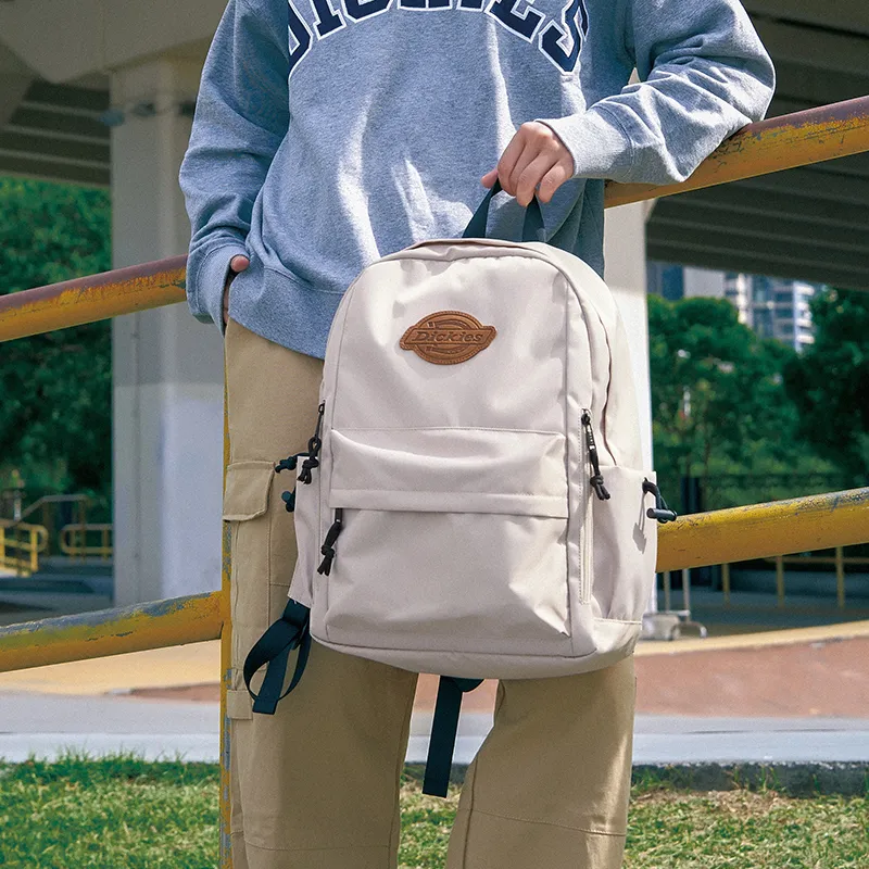 Dickies Polyester Backpack Large Size Unisex Light Khaki Gray/Classic Black-3