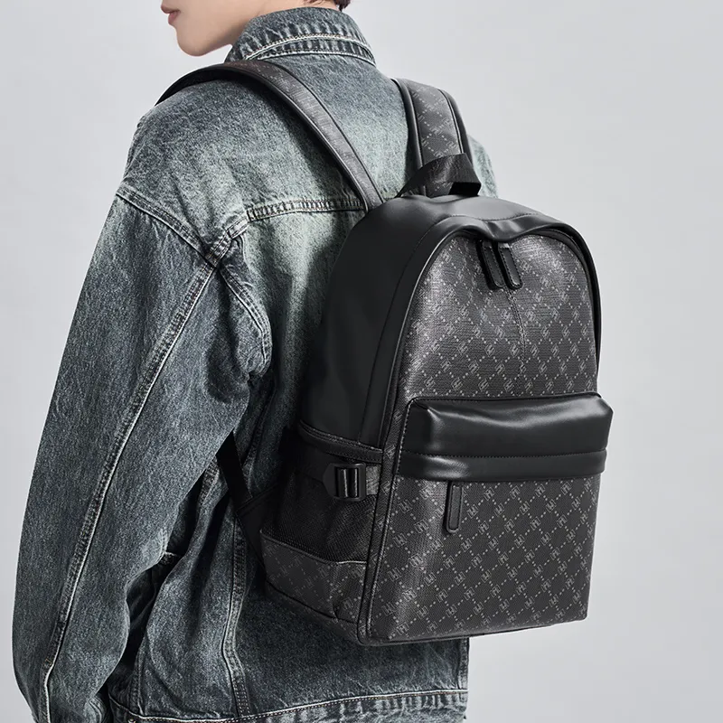 MEXICAN PVC Polyvinyl Chloride Laptop Bag Backpack Men's Black-2