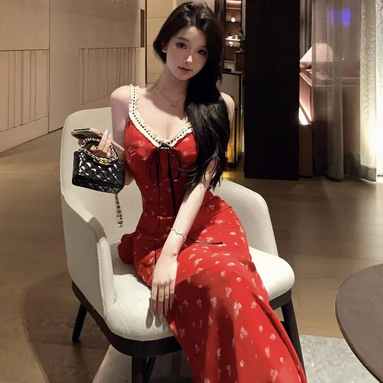 Mu Xiao Xin Slip Dresses Women's Red-5