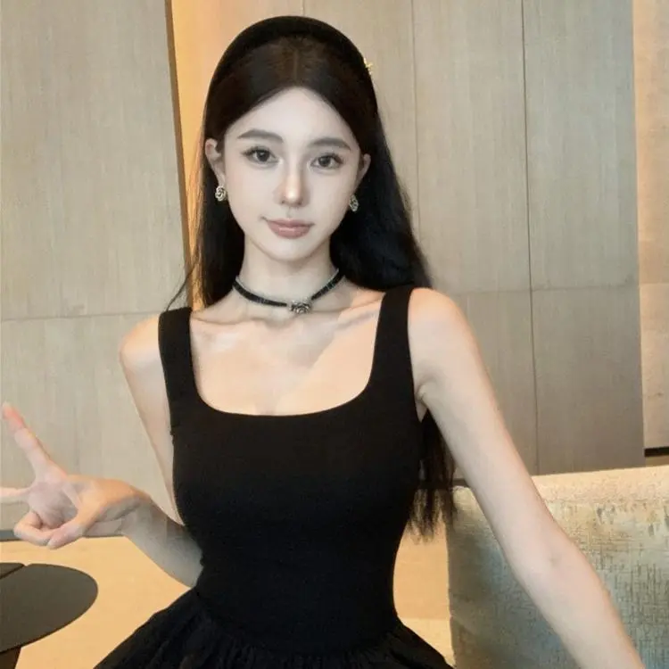 Mu Xiao Xin Slip Dresses Women's Black-4