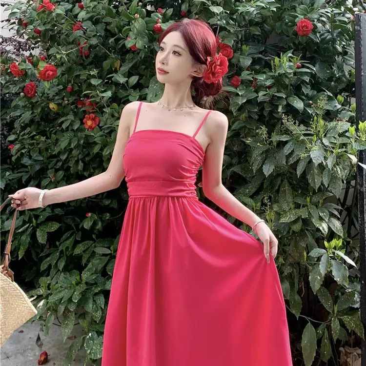 Mu Xiao Xin Slip Dresses Women's Rose Red-2