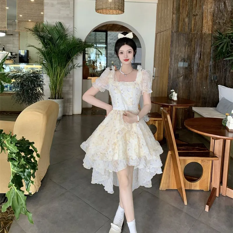 Mu Xiao Xin Short Sleeved Dress Women's Beige Apricot-4