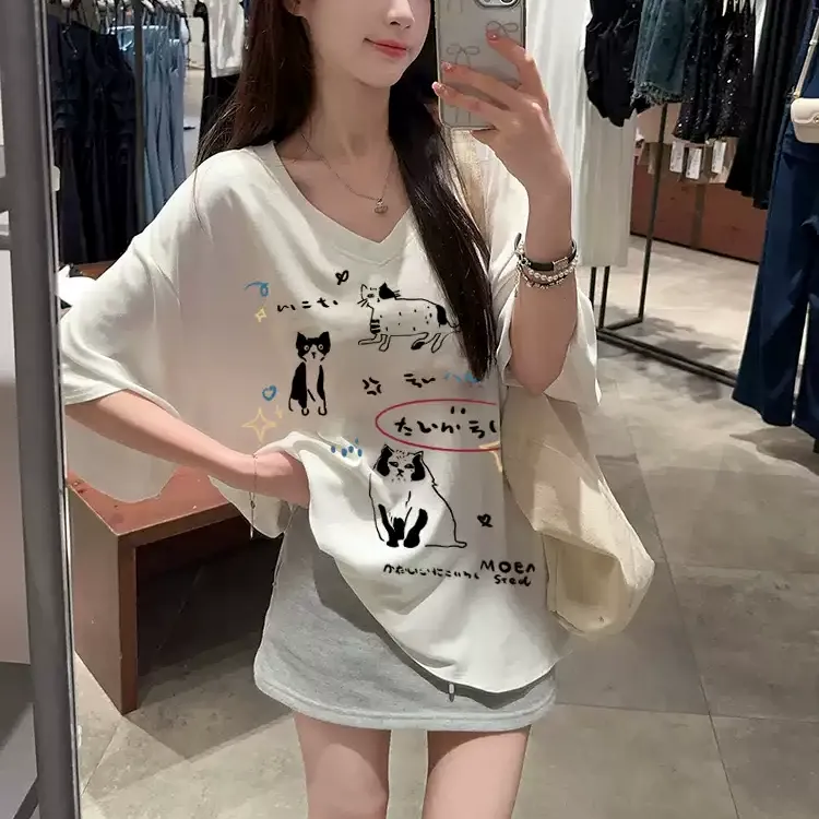 Mu Xiao Xin Drop Shoulder Sleeve T Shirt Women's-3