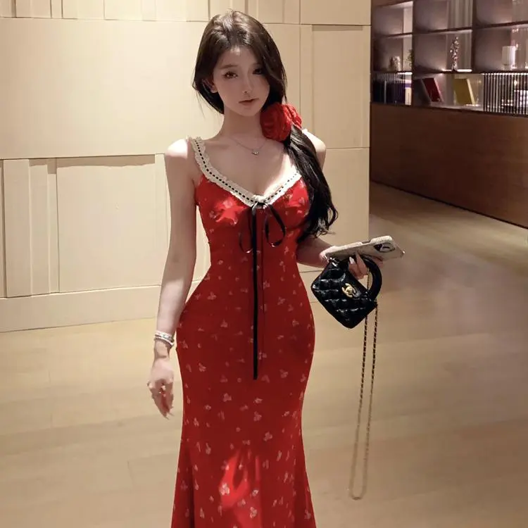 Mu Xiao Xin Slip Dresses Women's Red-3