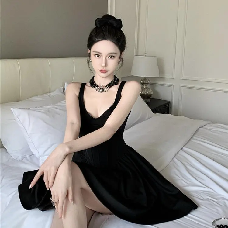Mu Xiao Xin Slip Dresses Women's Black Fishbone Corset-5