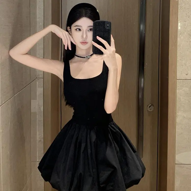 Mu Xiao Xin Slip Dresses Women's Black-3