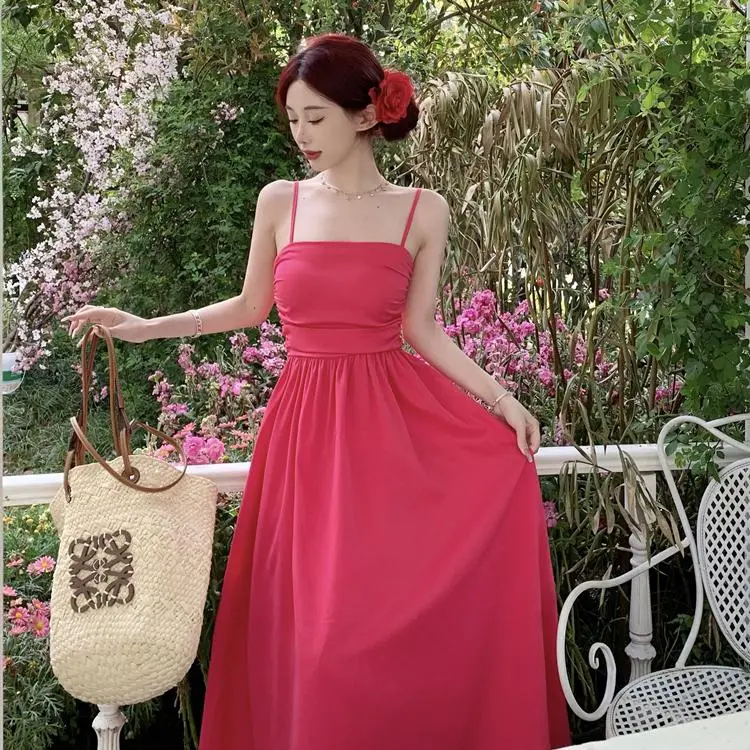Mu Xiao Xin Slip Dresses Women's Rose Red-3