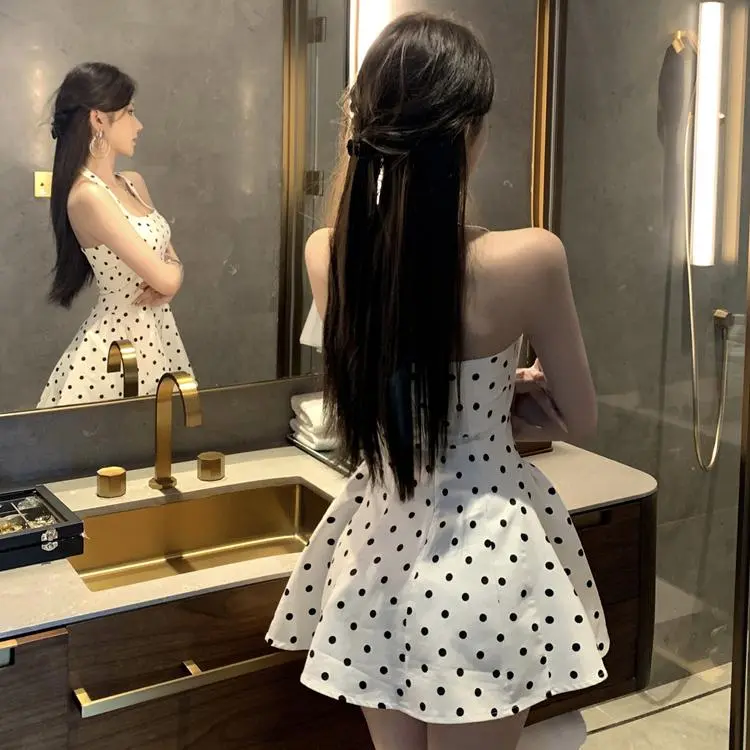 Mu Xiao Xin Slip Dresses Women's Polka Dot Halter Dress-2