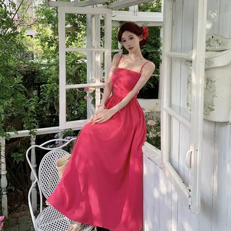 Mu Xiao Xin Slip Dresses Women's Rose Red-4