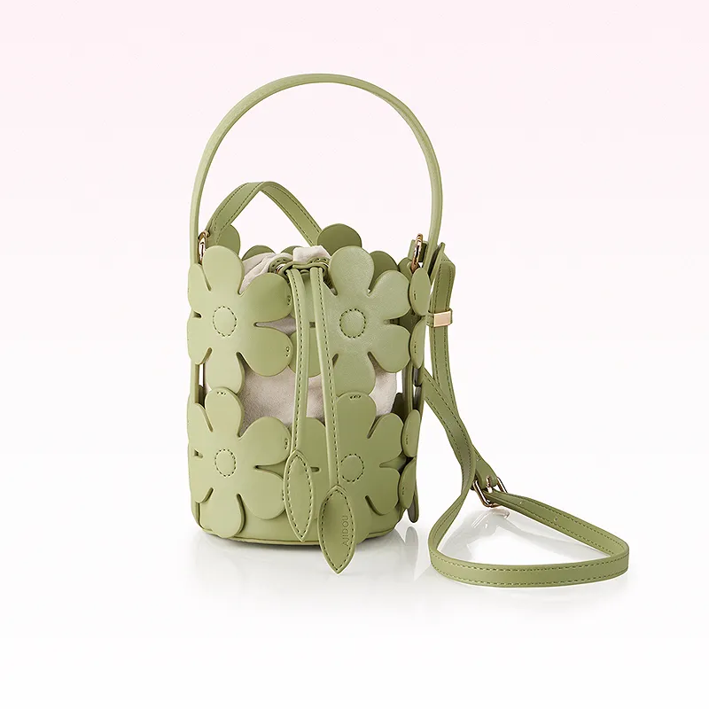 AJIDOU Artificial Leather Bucket Bag, One Shoulder Handbag Medium Size Women's Green-2