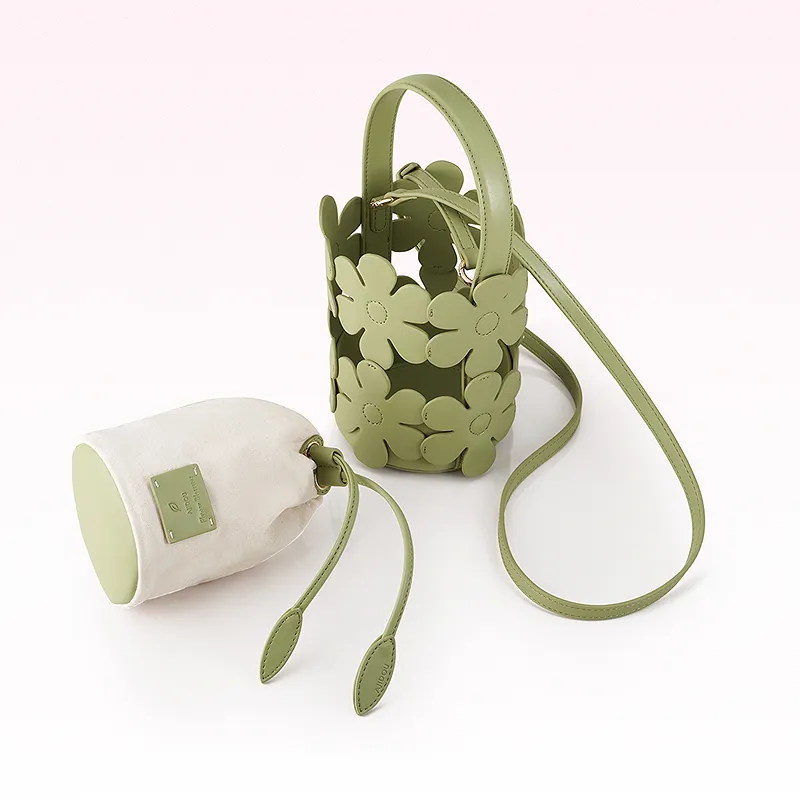 AJIDOU Artificial Leather Bucket Bag, One Shoulder Handbag Medium Size Women's Green-3