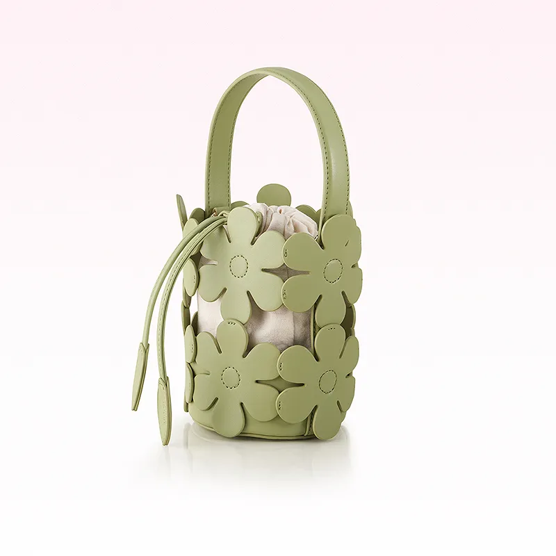 AJIDOU Artificial Leather Bucket Bag, One Shoulder Handbag Medium Size Women's Green-1