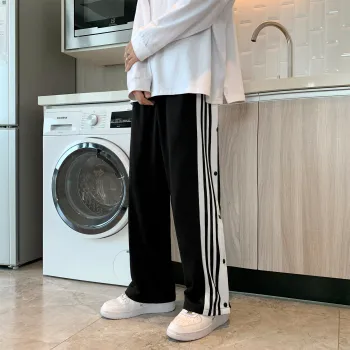 SOIE Casual Pants Unisex Black With Half Open Buttoned Style