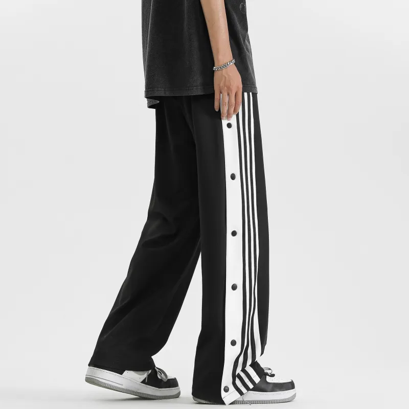 SOIE Casual Pants Unisex Black With Half Open Buttoned Style-3