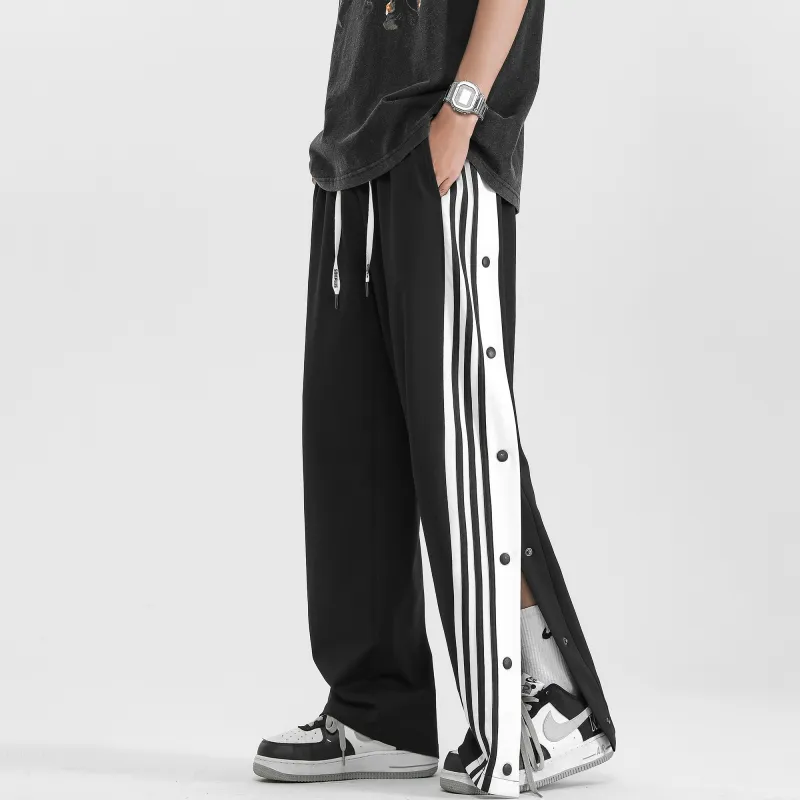 SOIE Casual Pants Unisex Black With Half Open Buttoned Style-2
