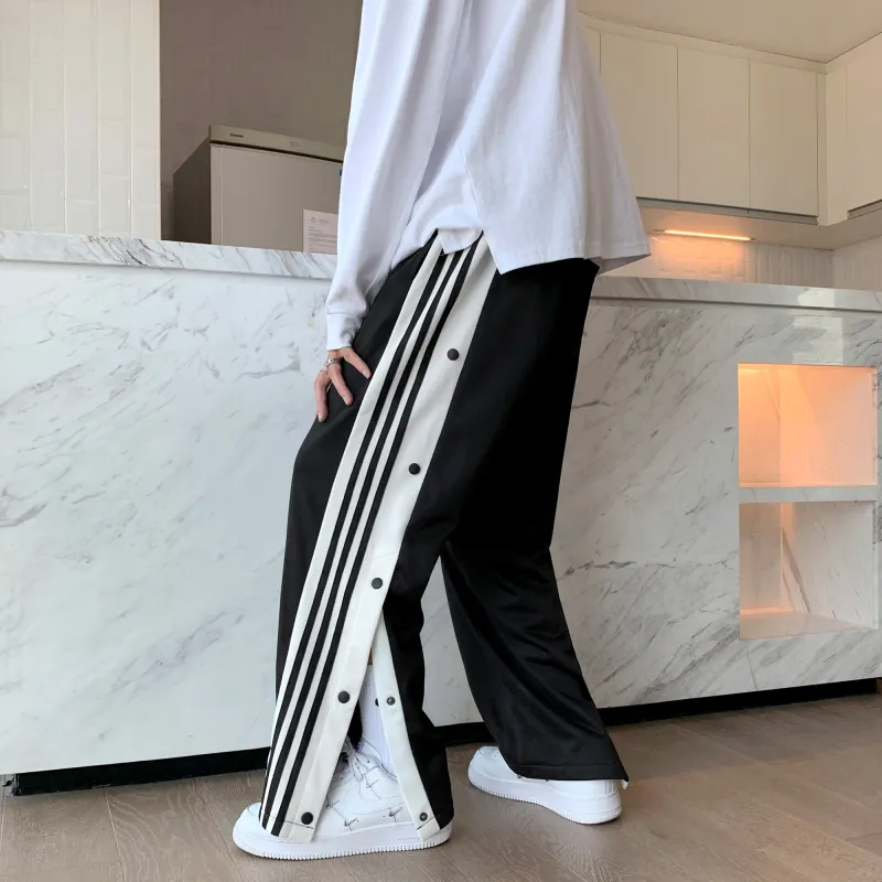 SOIE Casual Pants Unisex Black With Half Open Buttoned Style-1