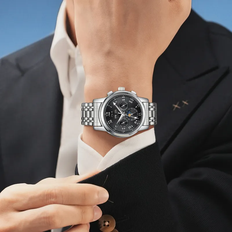 FAIRWHALE CK II Collaboration Automatic Mechanical Movement Metal Strap Watch Men's Watches Black Dial-2