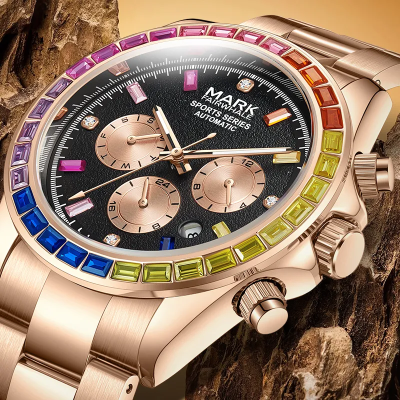 FAIRWHALE Automatic Mechanical Movement Metal Strap Watch Men's Watches Black Dial-7