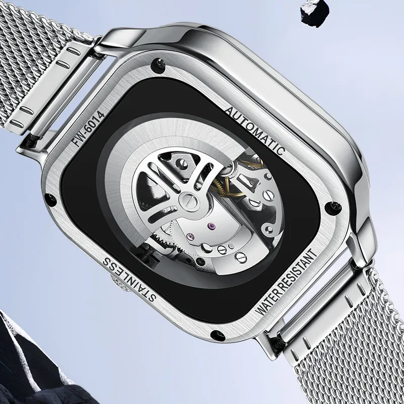 FAIRWHALE Automatic Mechanical Movement Steel Strap Watch Men's Watches White Dial-8