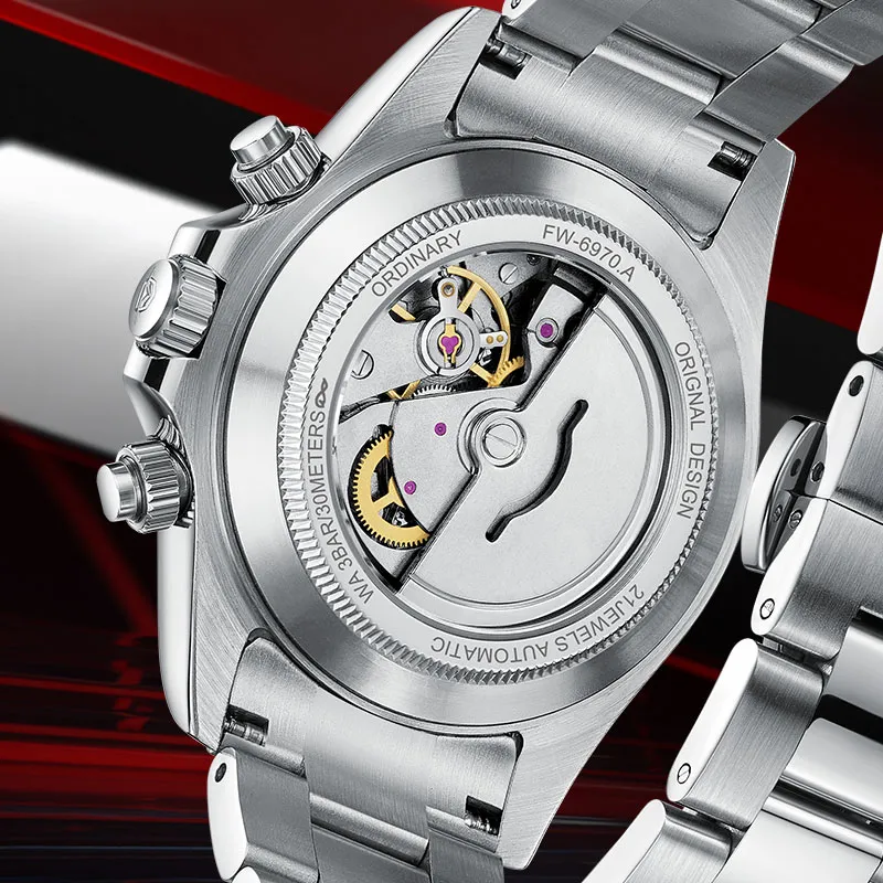 FAIRWHALE Automatic Mechanical Movement Metal Strap Watch Men's Watches Cut Out Dial-5