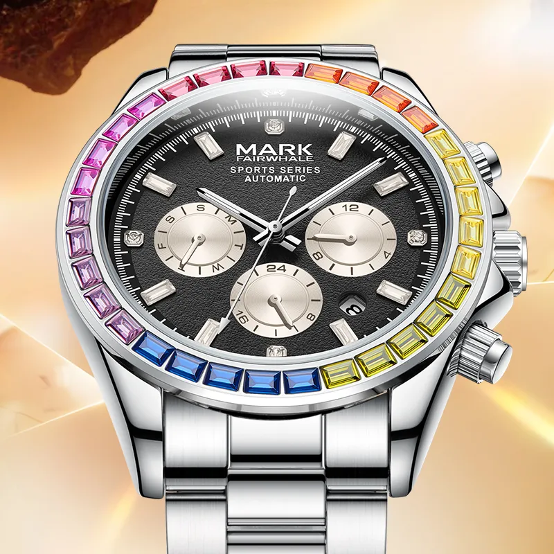 FAIRWHALE Automatic Mechanical Movement Metal Strap Watch Men's Watches Black Dial-2
