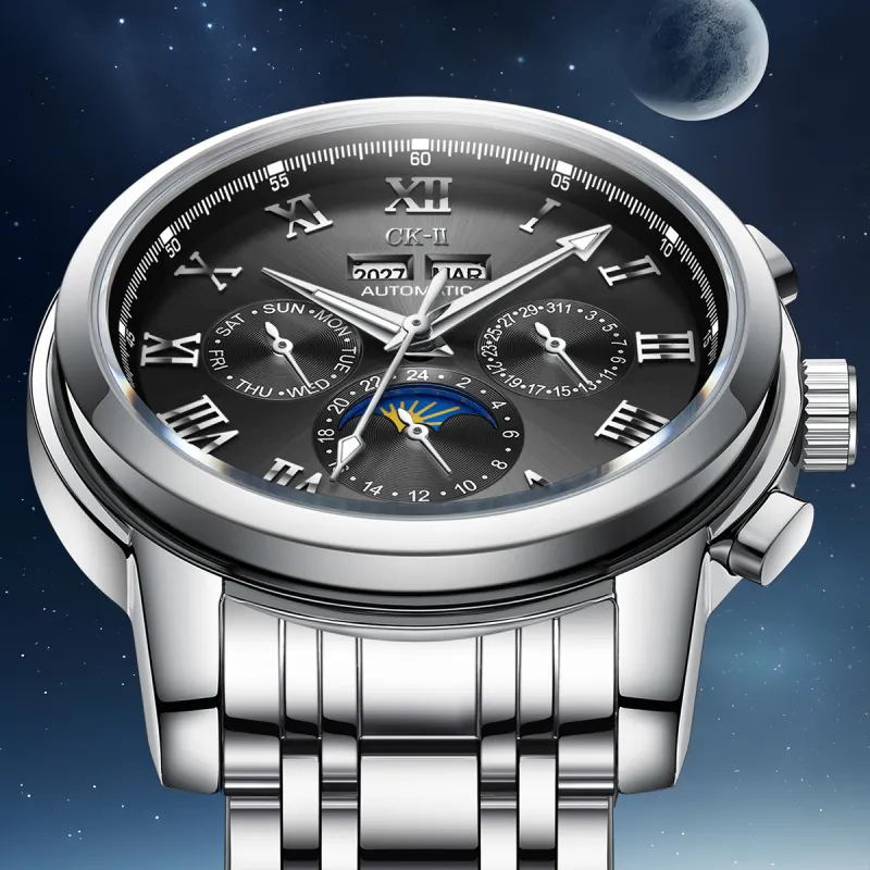 FAIRWHALE CK II Collaboration Automatic Mechanical Movement Metal Strap Watch Men's Watches Black Dial-14