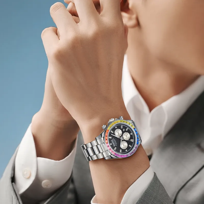 FAIRWHALE Automatic Mechanical Movement Metal Strap Watch Men's Watches Black Dial-3