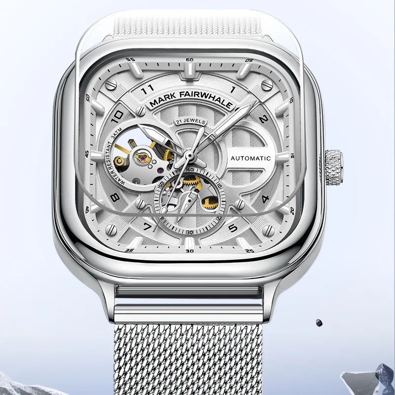 FAIRWHALE Automatic Mechanical Movement Steel Strap Watch Men's Watches White Dial-1