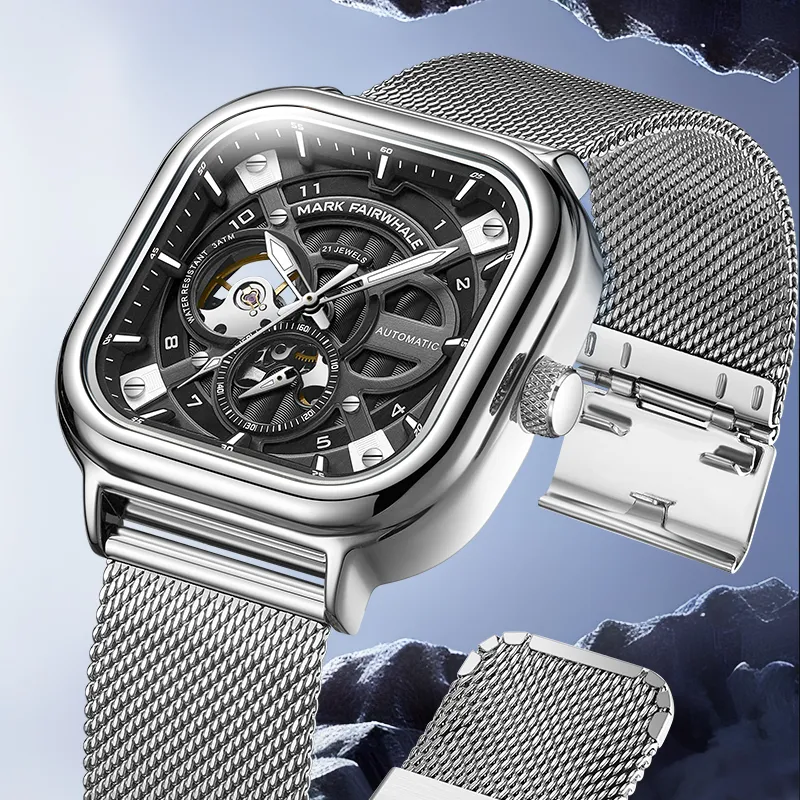 FAIRWHALE Automatic Mechanical Movement Steel Strap Watch Men's Watches White Dial-6
