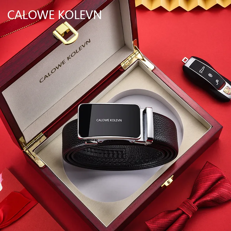 CALOWE KOLEVN Top Grain Cow Leather Belt Gift Box Set Men's 3.5cm-12