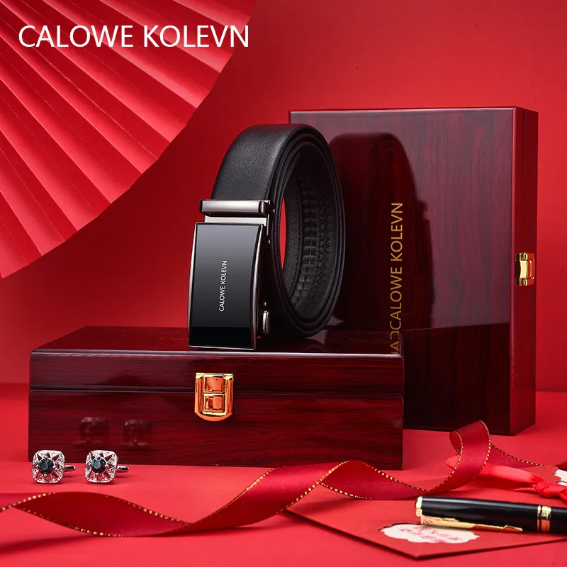 CALOWE KOLEVN Top Grain Cow Leather Belt Gift Box Set Men's 3.5cm-3