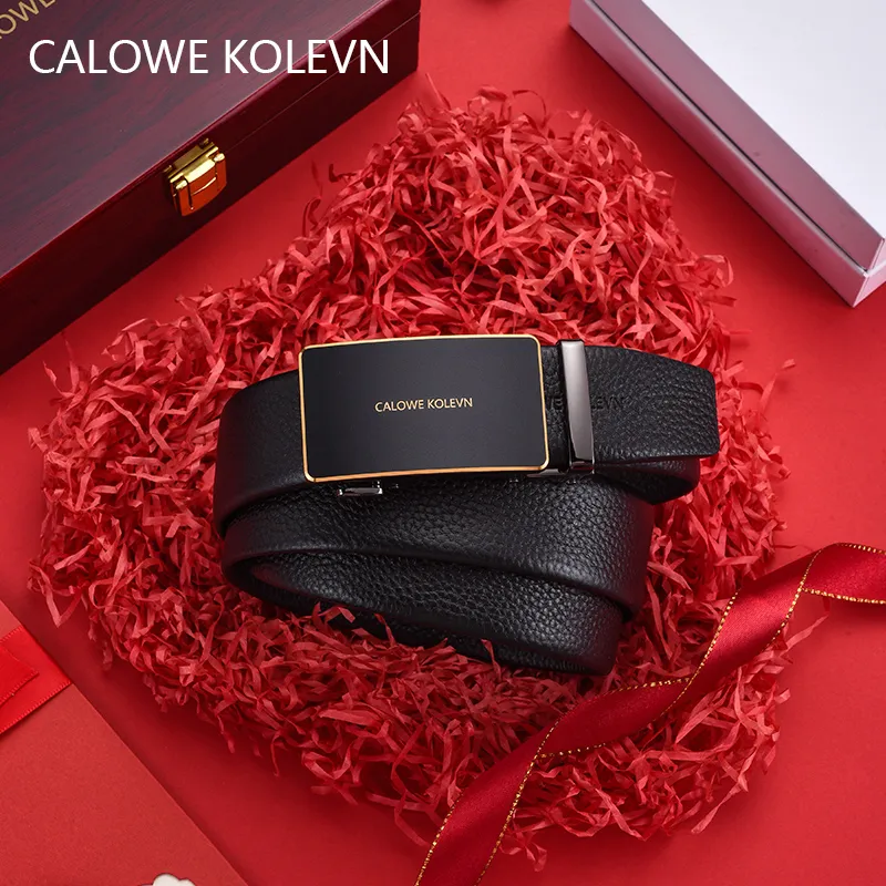 CALOWE KOLEVN Top Grain Cow Leather Belt Gift Box Set Men's 3.5cm-15