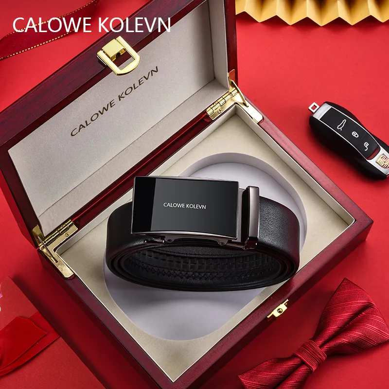 CALOWE KOLEVN Top Grain Cow Leather Belt Gift Box Set Men's 3.5cm-1