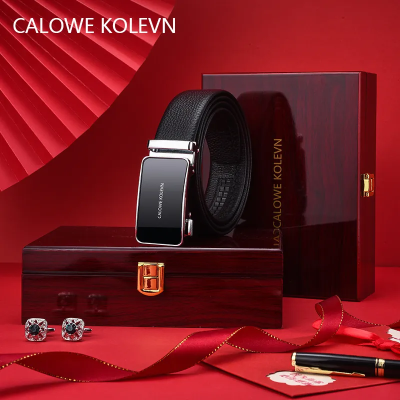 CALOWE KOLEVN Top Grain Cow Leather Belt Gift Box Set Men's 3.5cm-14