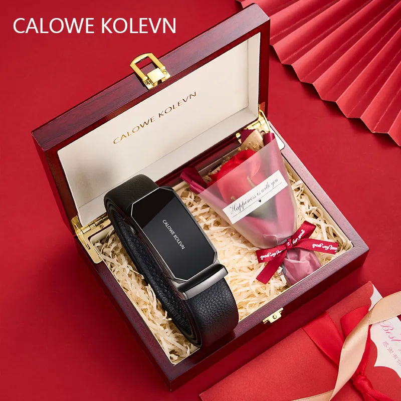 CALOWE KOLEVN Top Grain Cow Leather Premium Gift Box Set Belt Men's 3.5cm-1