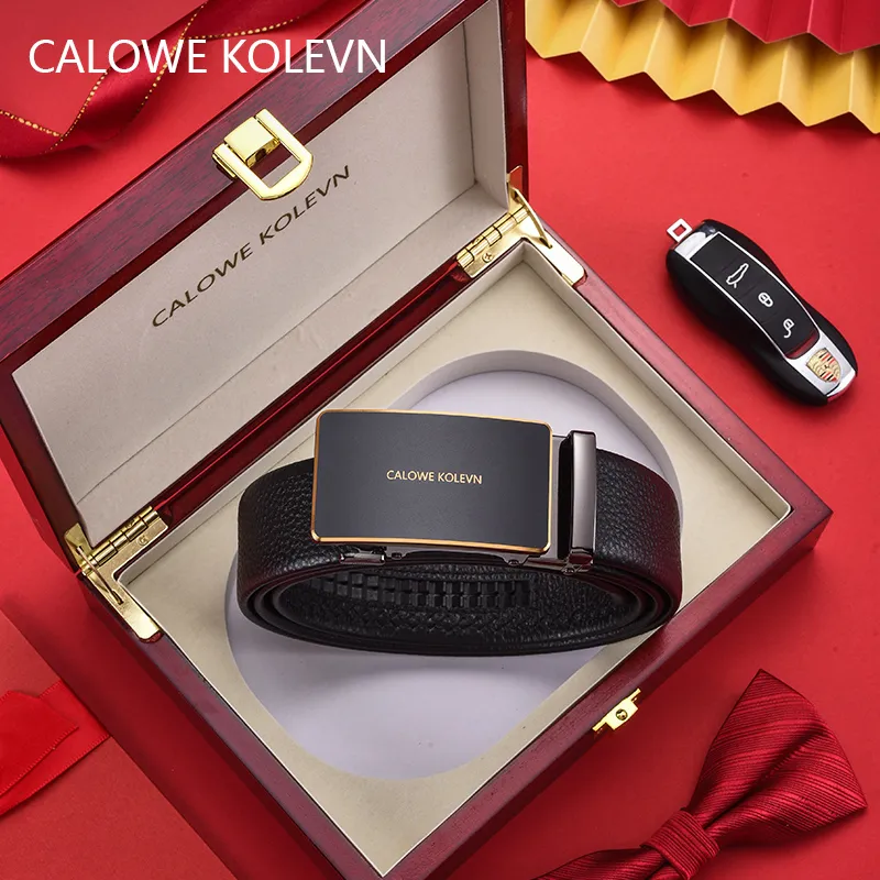 CALOWE KOLEVN Top Grain Cow Leather Belt Gift Box Set Men's 3.5cm-12