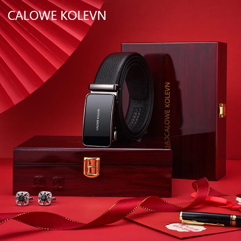 CALOWE KOLEVN Top Grain Cow Leather Belt Gift Box Set Men's 3.5cm-3