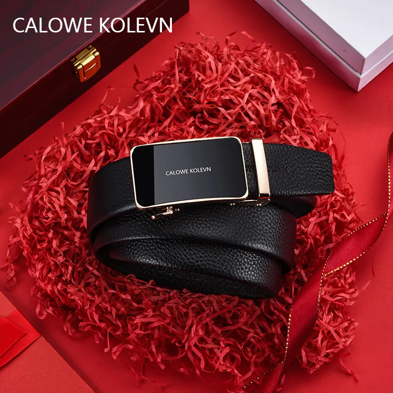 CALOWE KOLEVN Top Grain Cow Leather Belt Gift Box Set Men's 3.5cm-10