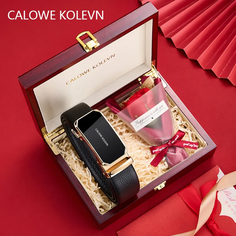 CALOWE KOLEVN Top Grain Cow Leather Premium Gift Box Set Belt Men's 3.5cm-6