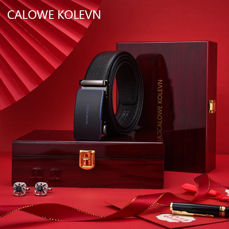 CALOWE KOLEVN Top Grain Cow Leather Belt Gift Box Set Men's 3.5cm-3