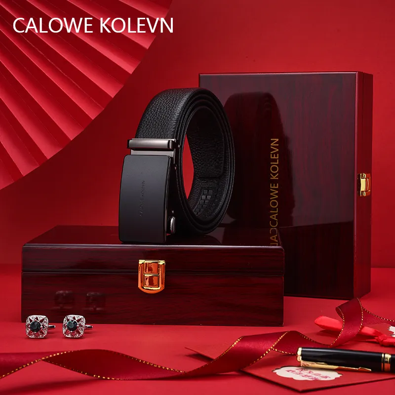 CALOWE KOLEVN Top Grain Cow Leather Belt Gift Box Set Men's 3.5cm-9